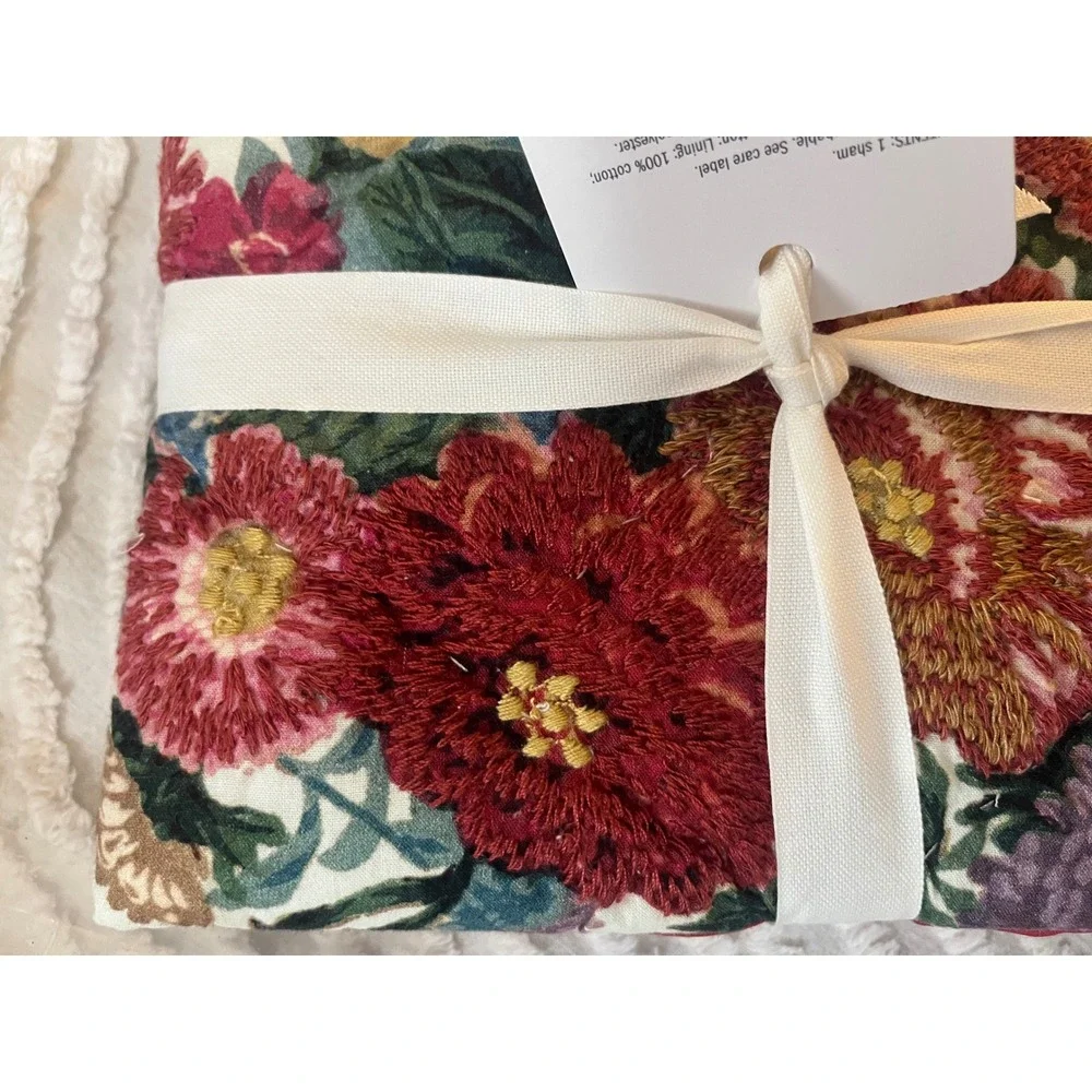 Pottery Barn‎ Margeaux Floral Embroidered Euro Sham romantic floral rose,peonie
